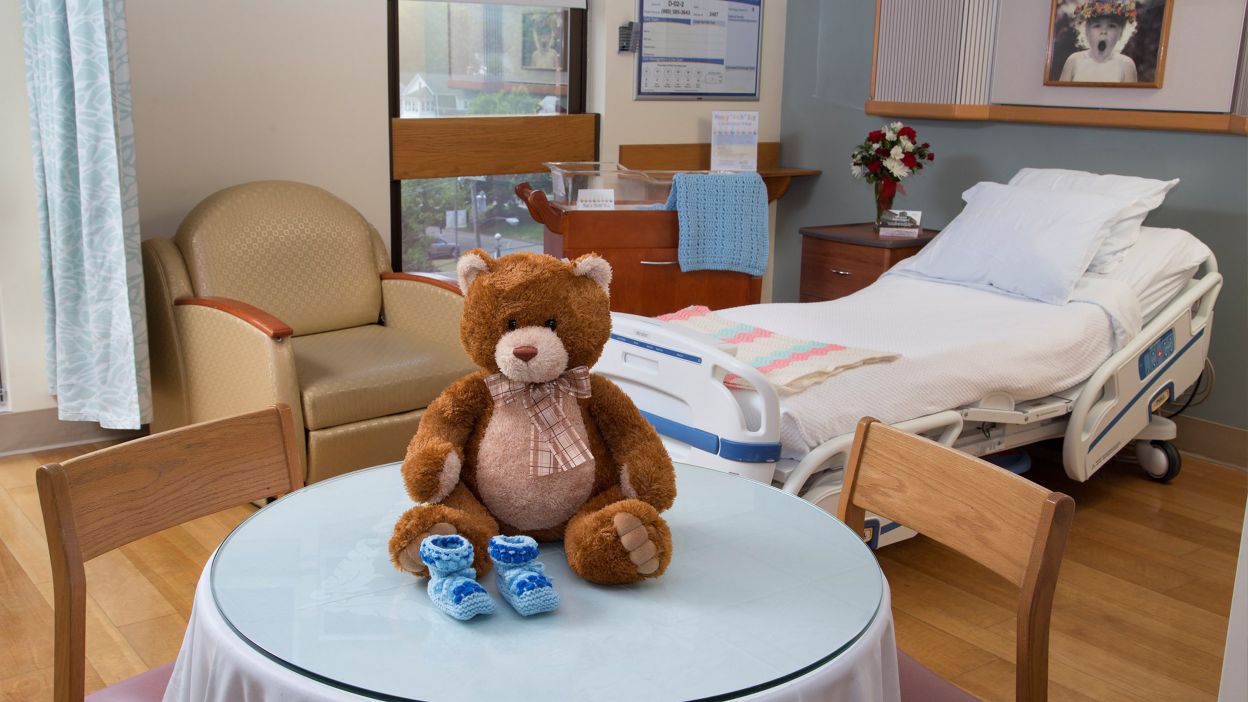 Teddy bear on table at birthing center