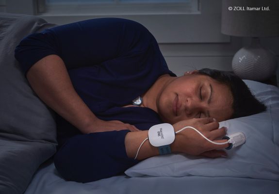 Patient using at home sleeping test 