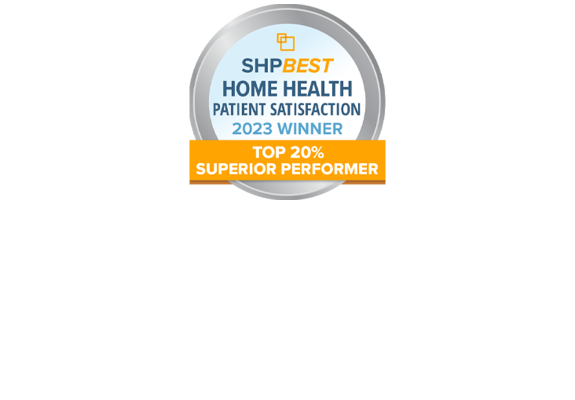 SHP Best Home Health Patient Satisfaction Top 20% Superior Performer 2023 Winner badge